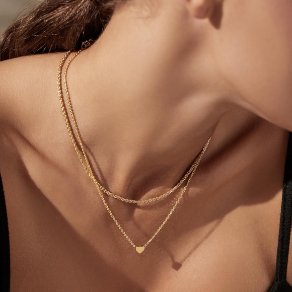 Layered Heart Necklace Pendant Layering Necklaces in 14K Gold Dainty - Picture 2 of 6